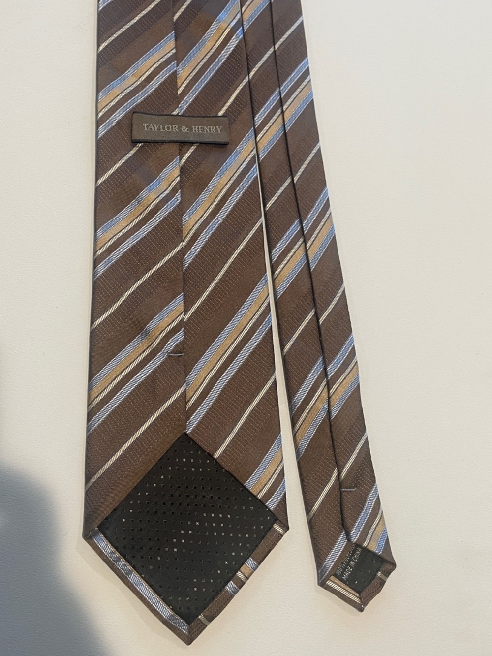 Brown Stripe Tie with Blue and Tan Accents